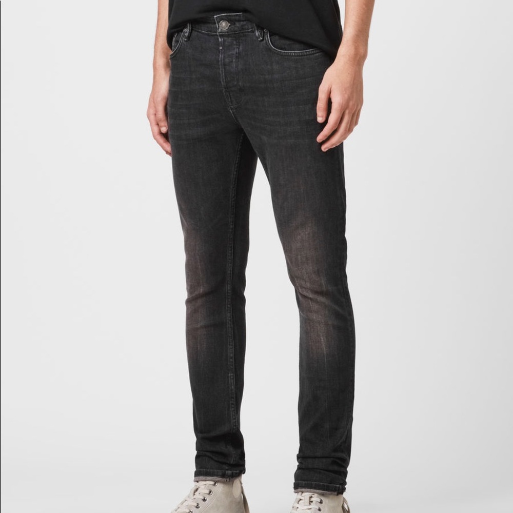 All Saints Mens Black Cigarette Jeans